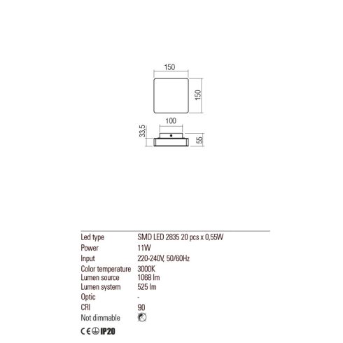 Redo Fali lámpa 01-2384 TABLET
