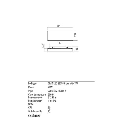 Redo Fali lámpa 01-2389 TABLET