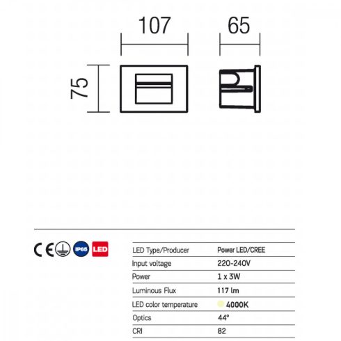 Redo OUT Kültéri falba süllyesztett lámpa 9547 INNER