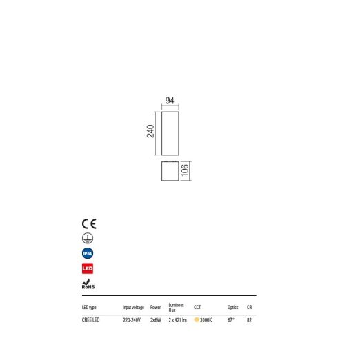 Redo OUT Kültéri fali lámpa 9562 Tav